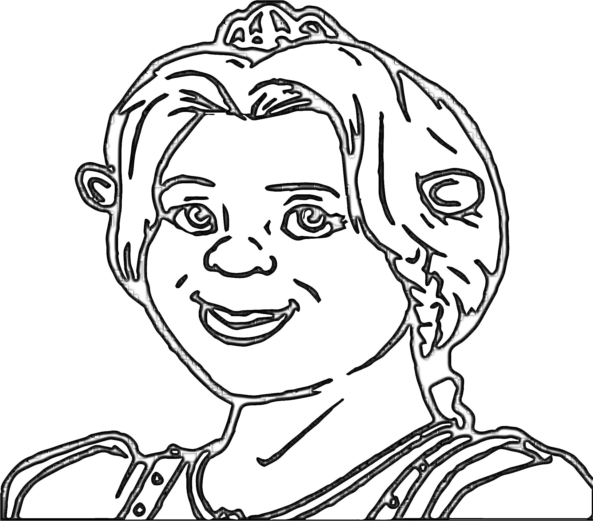 Раскраска лицевая раскраска женского огра с короной и косичкой