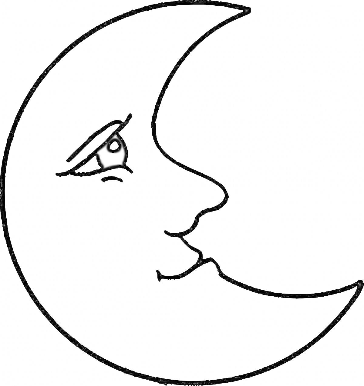 На раскраске изображено: Луна, Лицо, Ночь, Небо, Космос, Астрономия, Настроение