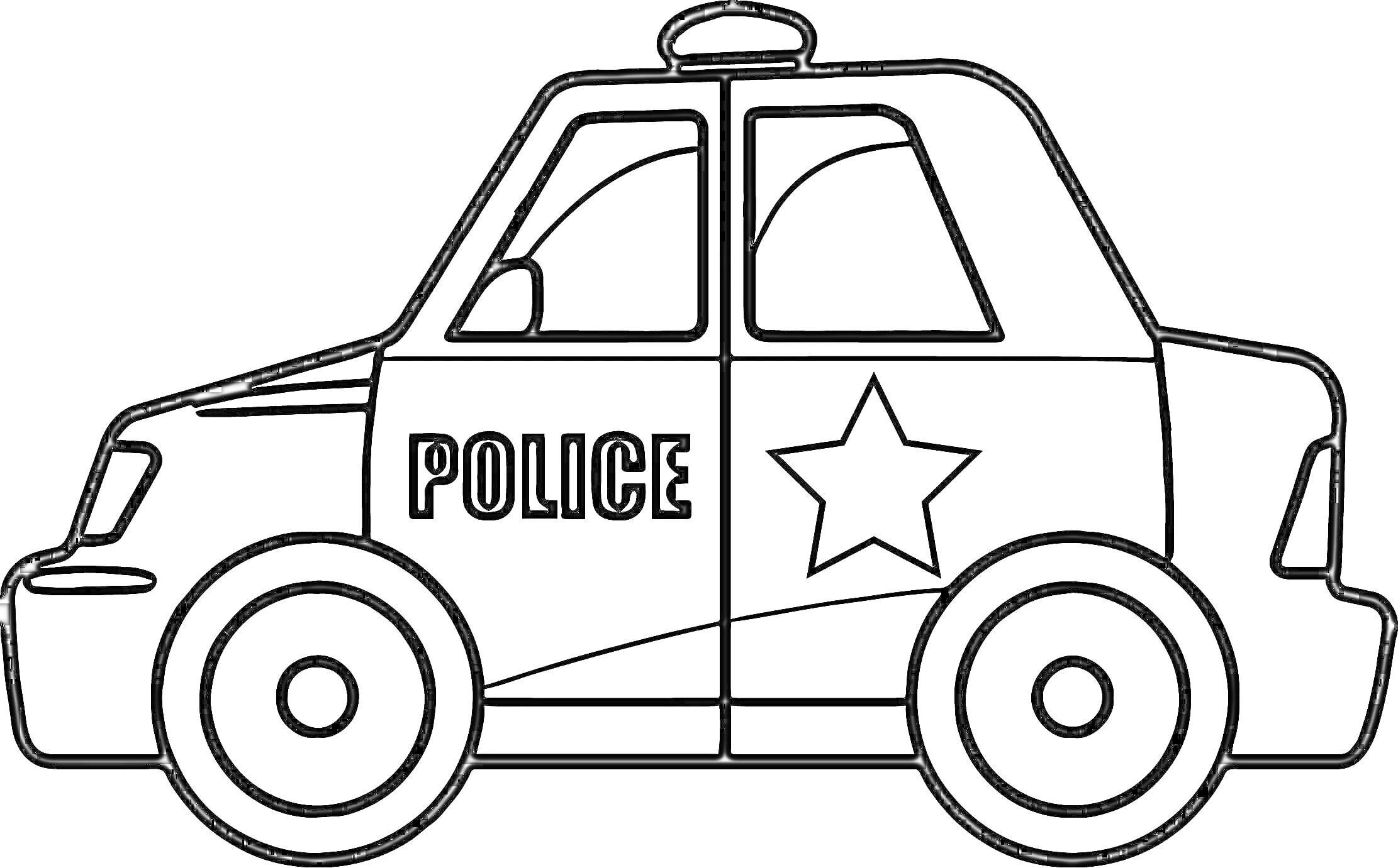На раскраске изображено: Полицейская машинка, Для детей, Транспорт, Полиция, Служебный автомобиль, Надпись