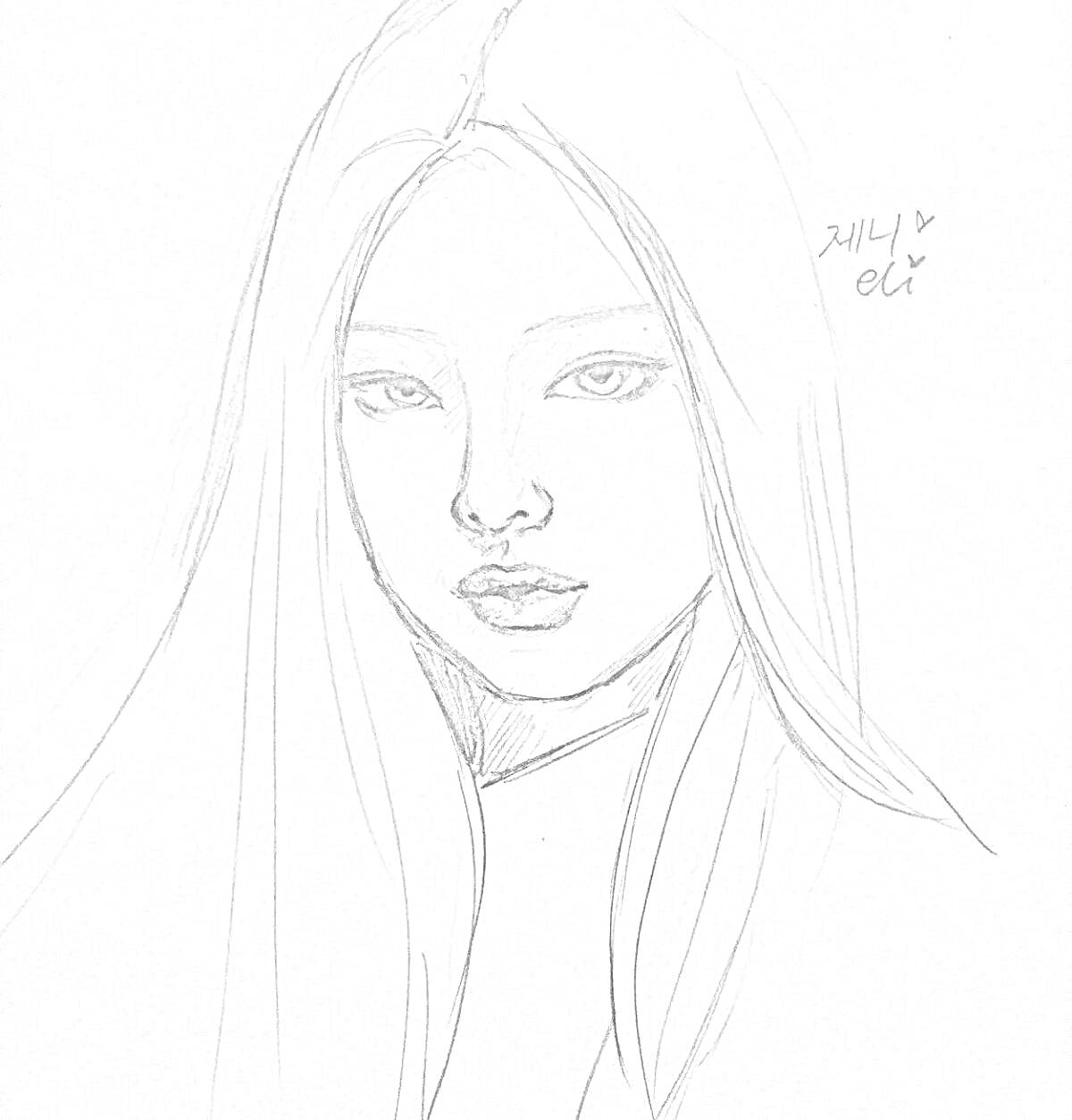 Раскраска Портрет девушки с длинными распущенными волосами