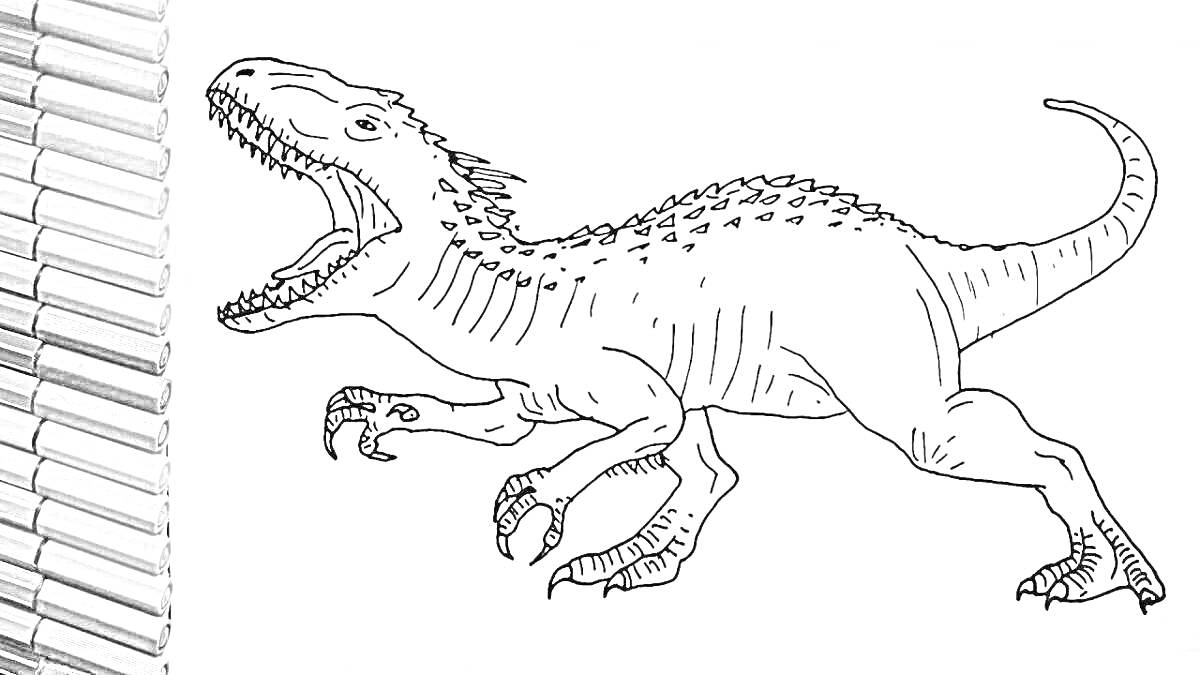 На раскраске изображено: Рекс, Динозавр, Палеонтология, Для детей, Разукрашка, Тираннозавр Рекс