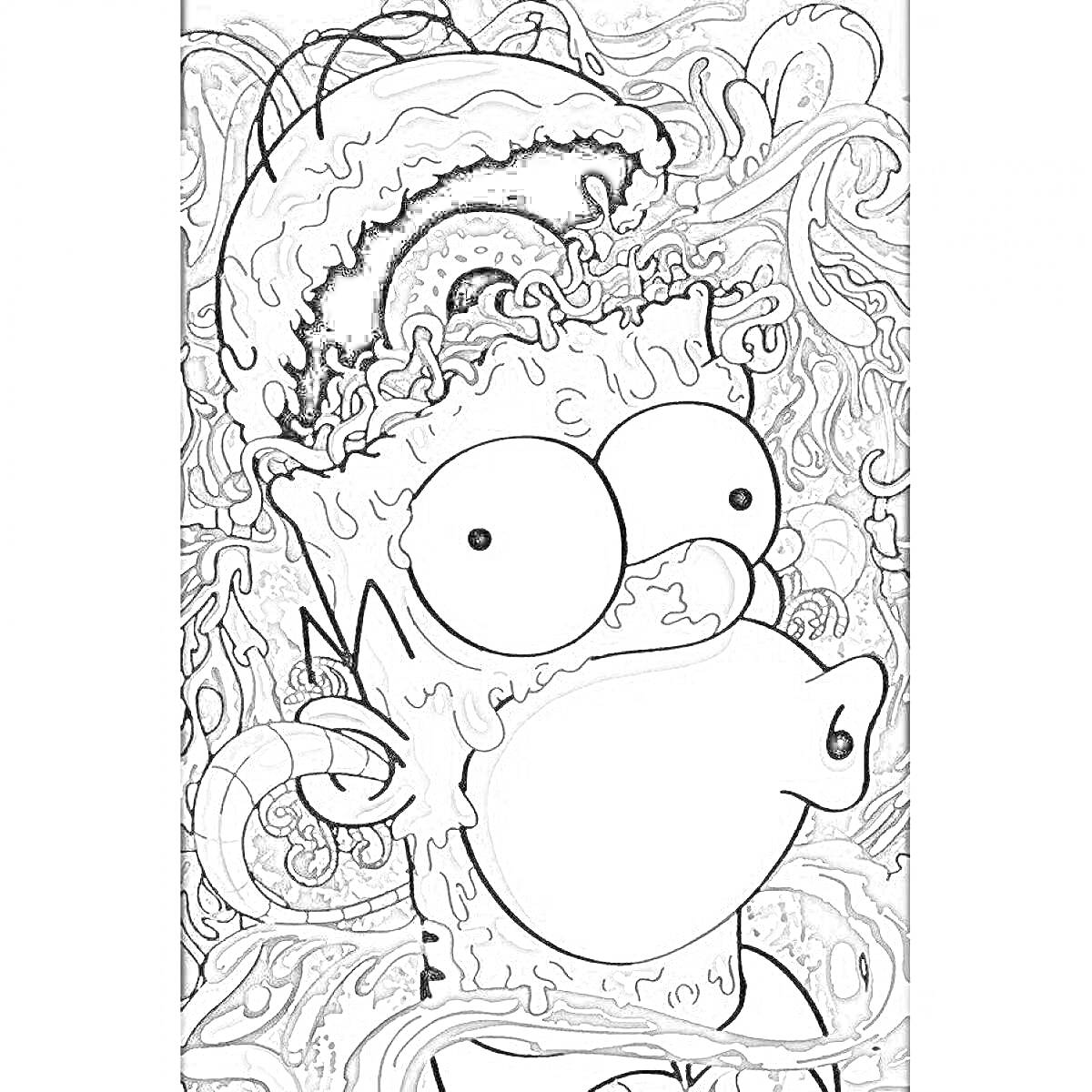На раскраске изображено: Симпсоны, Гомер Симпсон, Щупальца, Рот, Зубы, Глаза, Голова