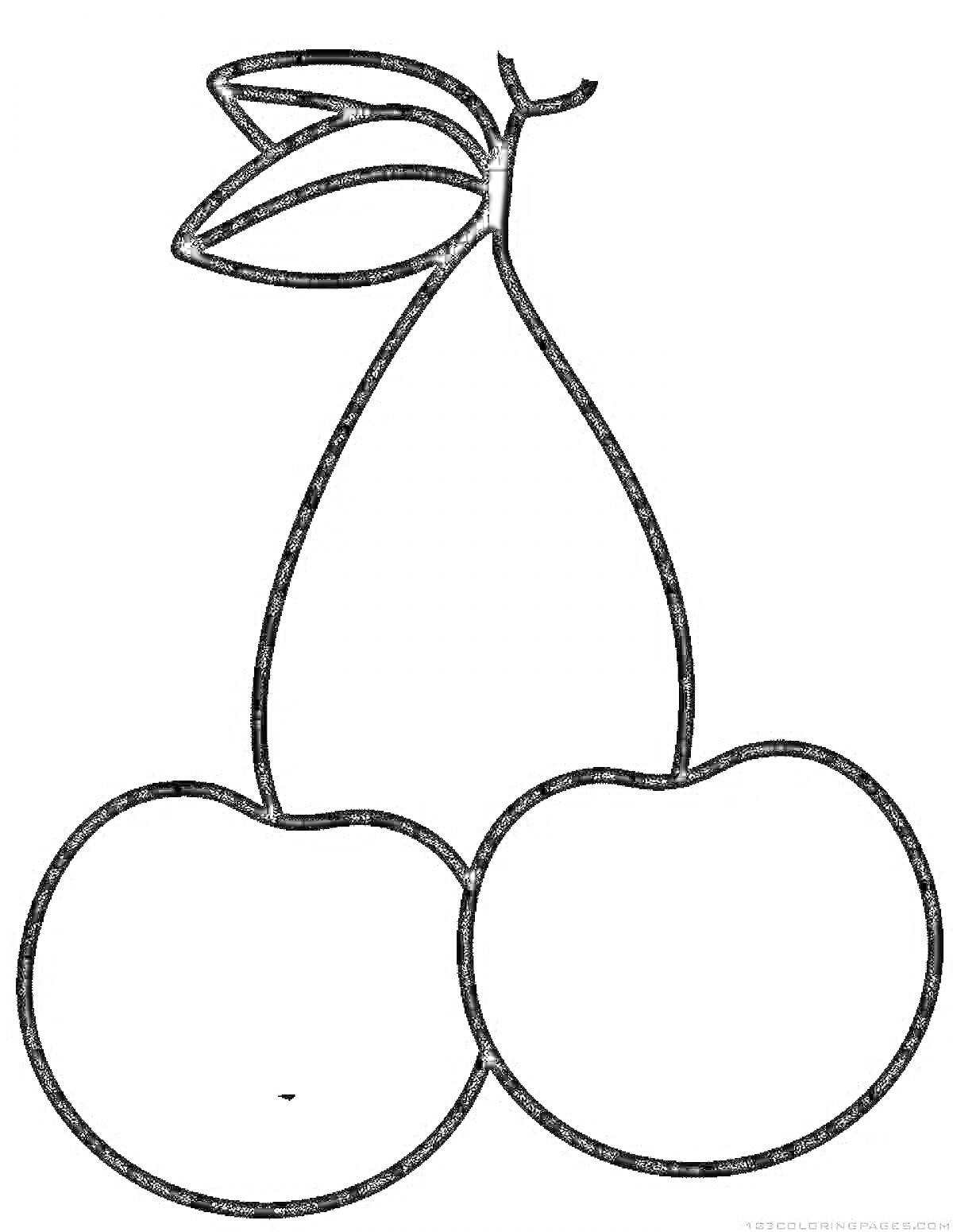 Раскраска Две вишни с листьями