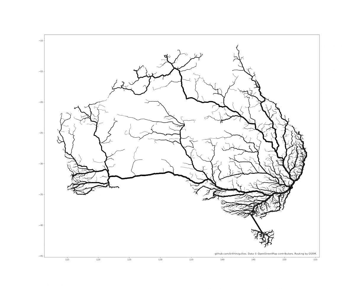 Раскраска Карта Австралии с системой водных путей