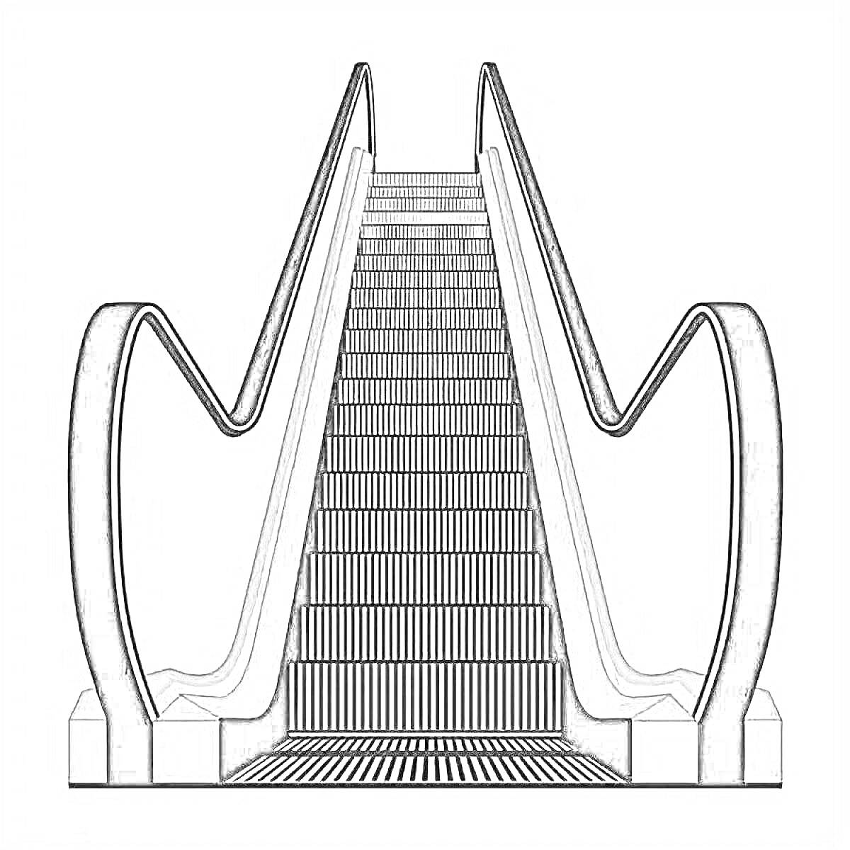 Эскалатор с перилами и ступенями