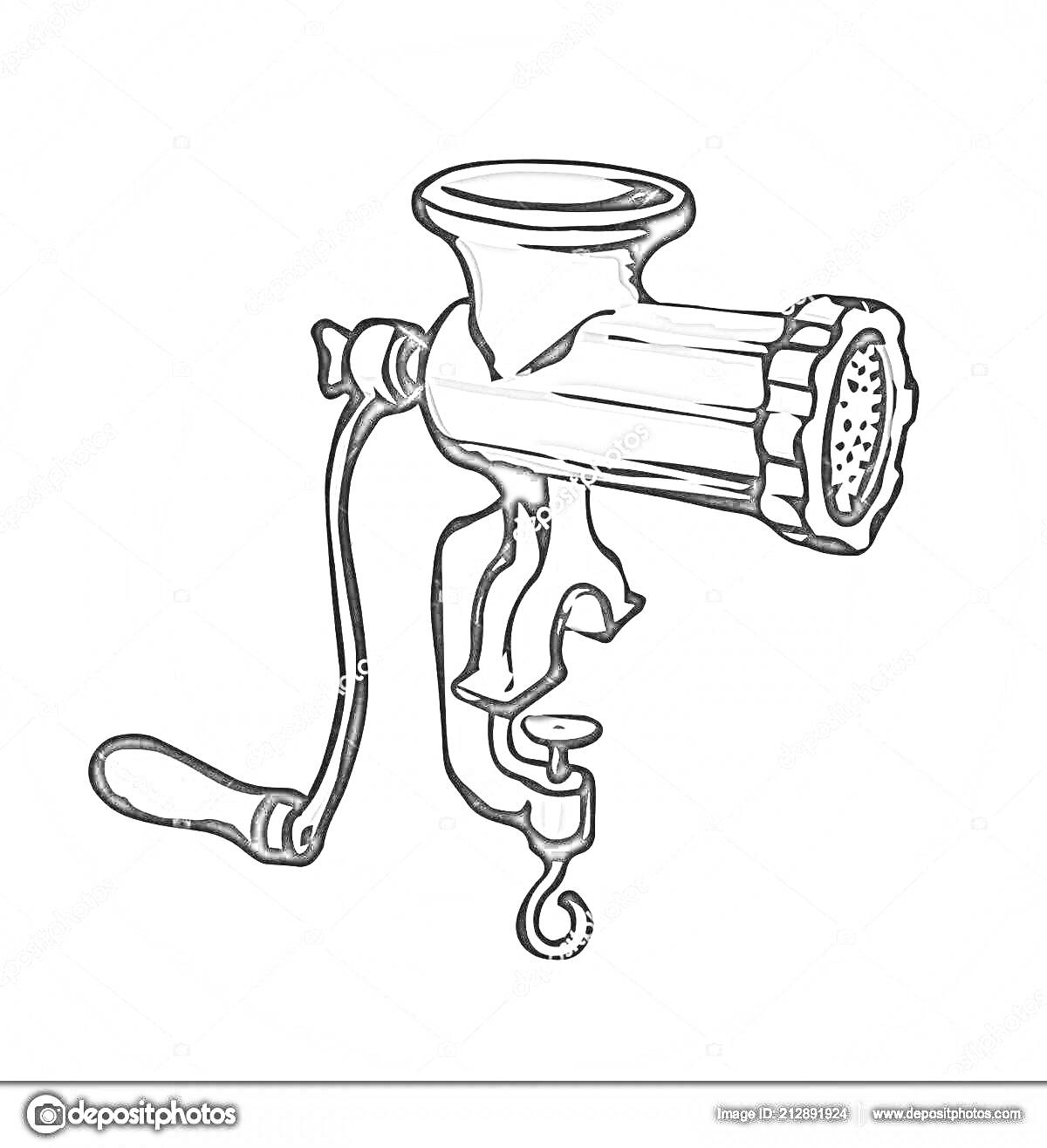 Раскраска Ручная мясорубка с фиксирующим зажимом и ручкой