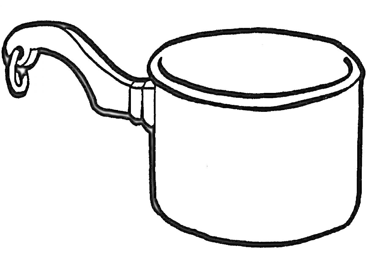 На раскраске изображено: Кухонная утварь, Крышка, Ручка, Готовка, Посуда, Кастрюли, Крюк