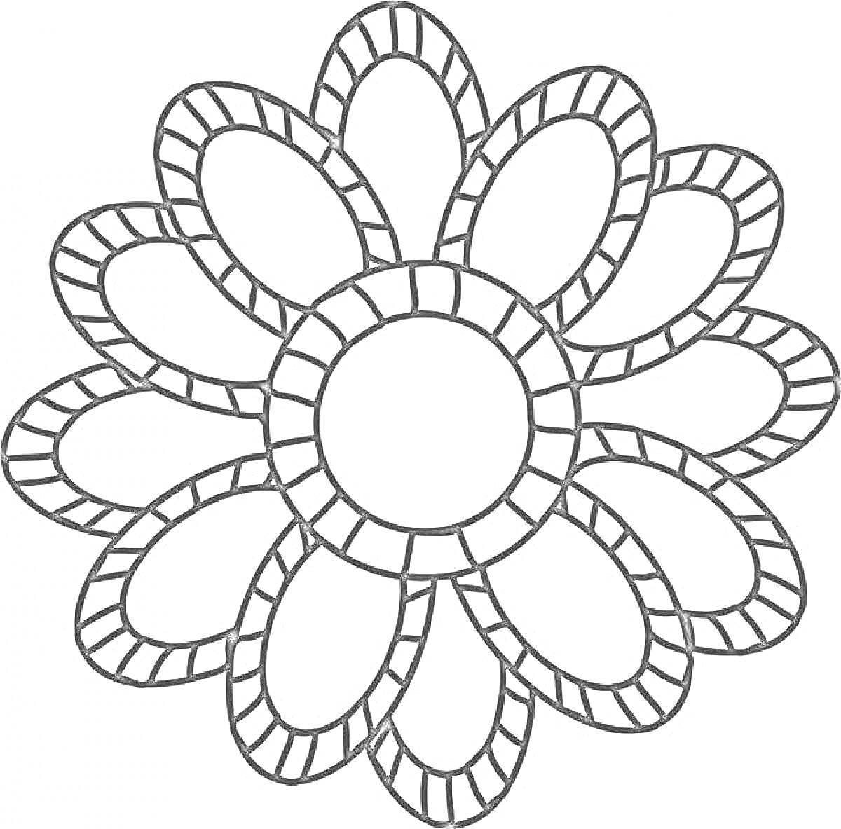 Раскраска Цветок с круглыми лепестками и центральным кругом