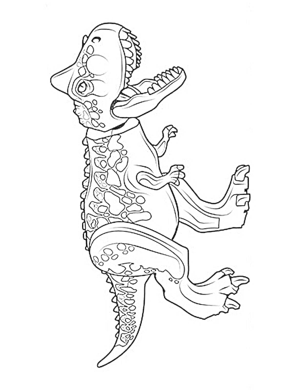 Раскраска Динозавр Лего с чешуйчатым телом и острыми зубами