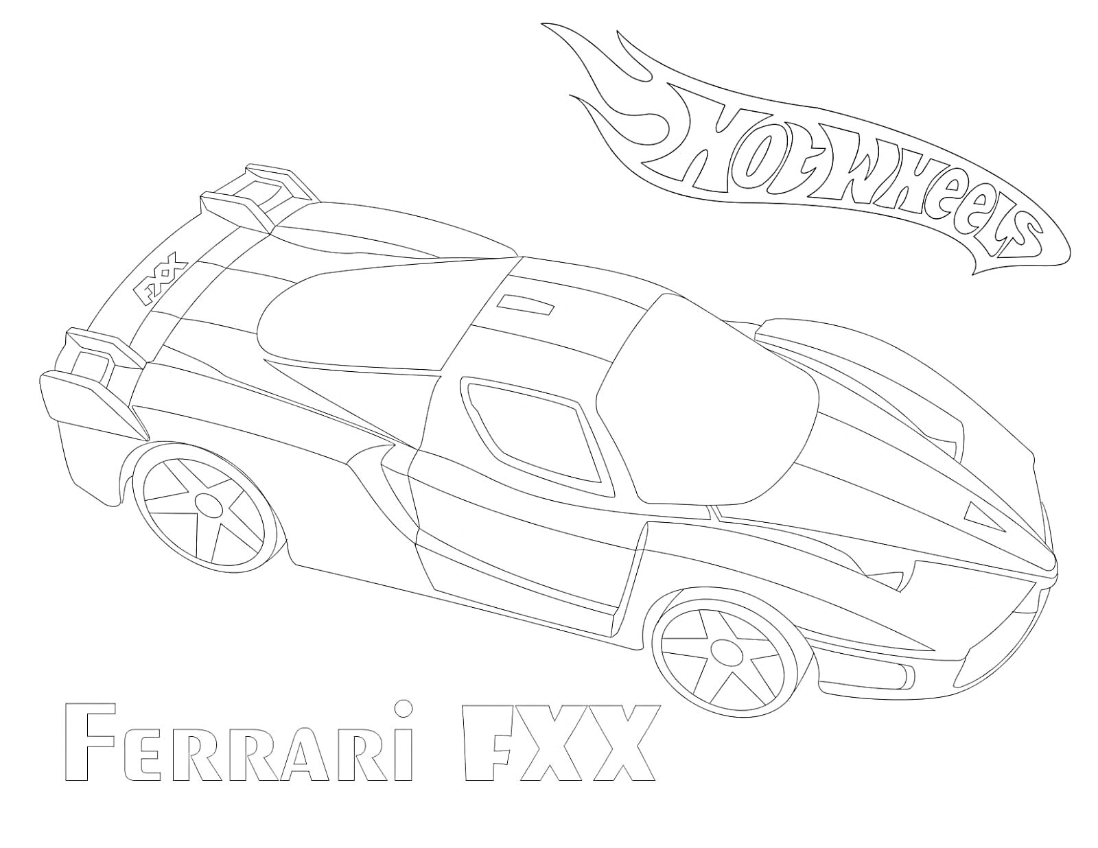 Раскраска Ferrari FXX с логотипом Hot Wheels