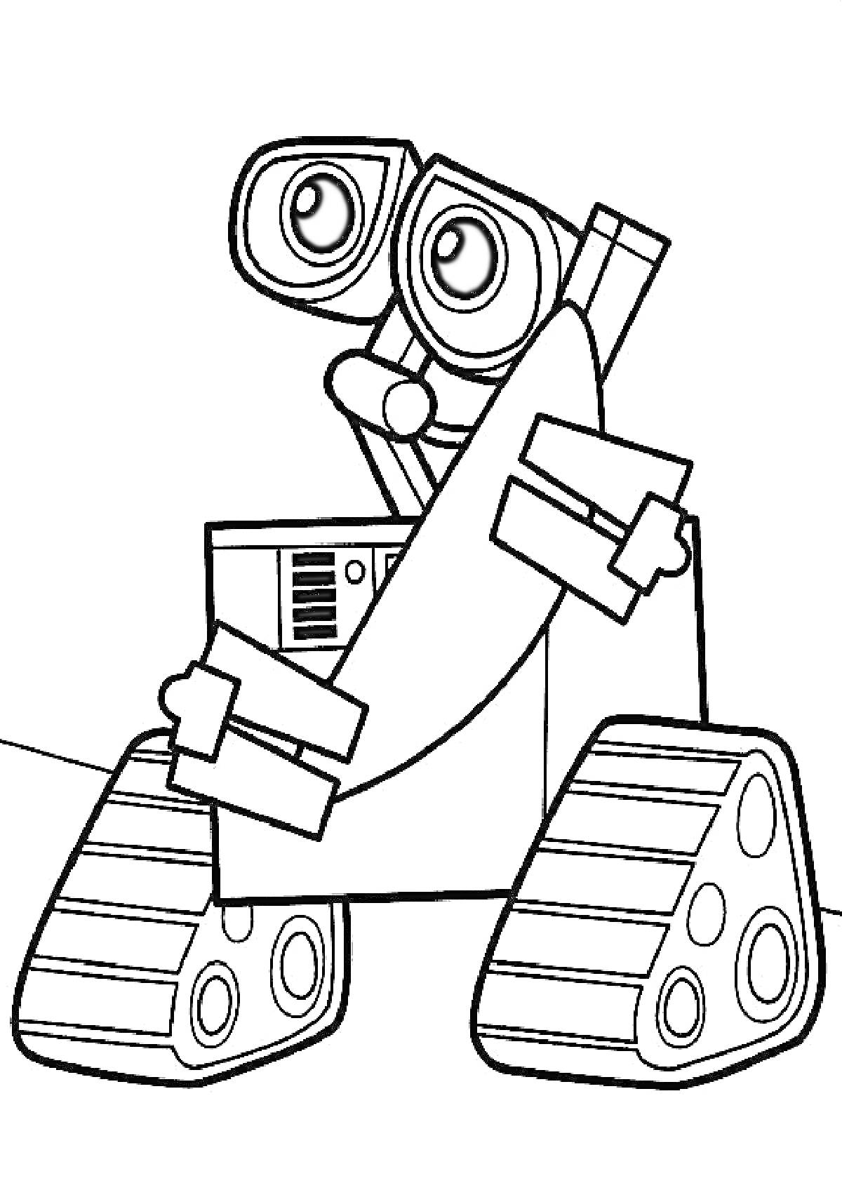 Раскраска Робот Валли с большими глазами и гусеницами