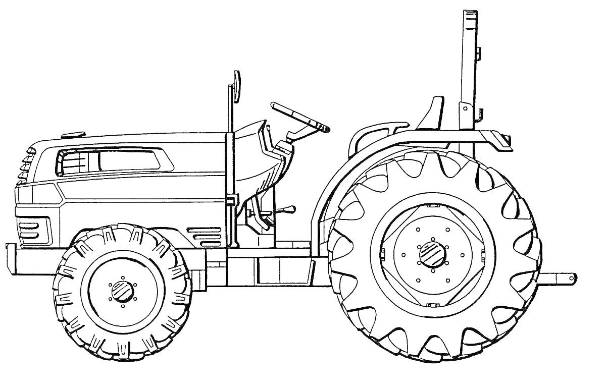 Раскраска Трактор Беларусь с большими колесами, рулём и сиденьем