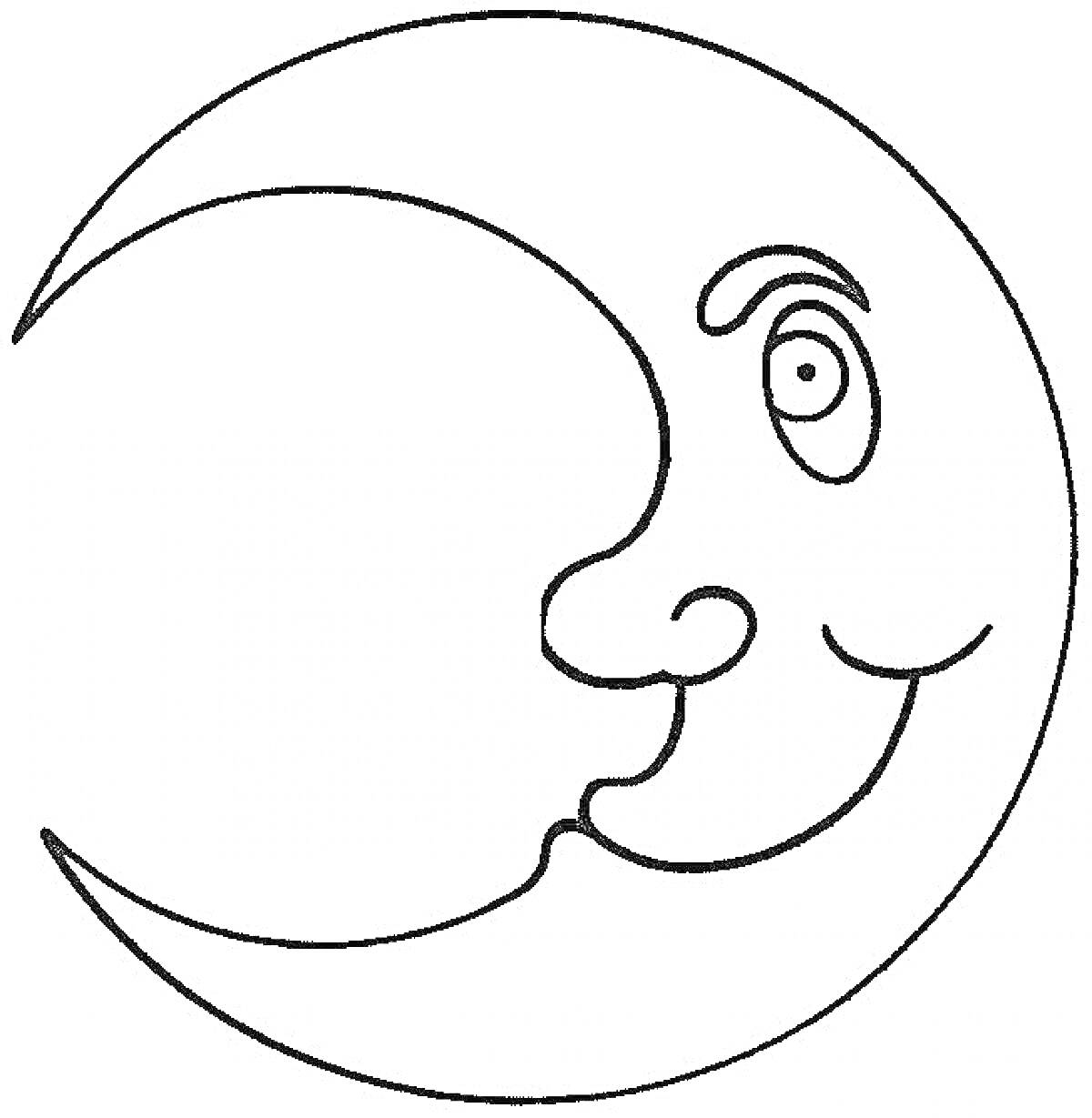 Раскраска Луна с лицом и закрытым глазом
