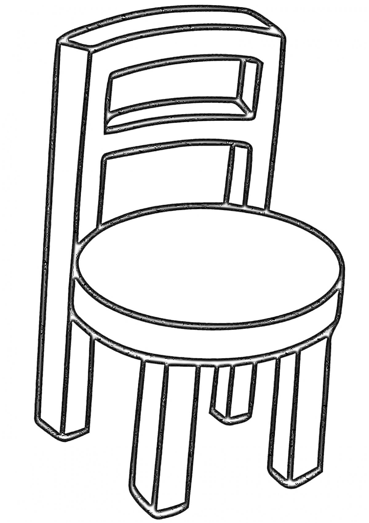 На раскраске изображено: Стул, Мебель, Спинка, Для детей, 3-4 года