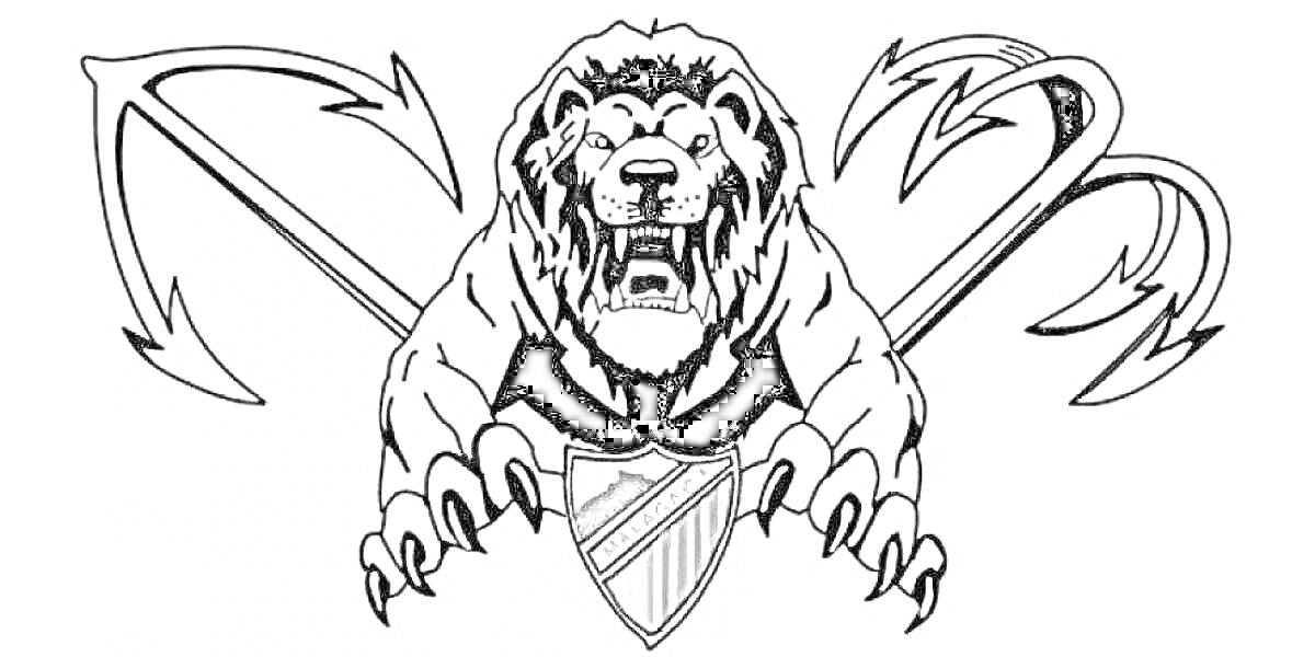На раскраске изображено: Лев, Щит, Якоря, Агрессия