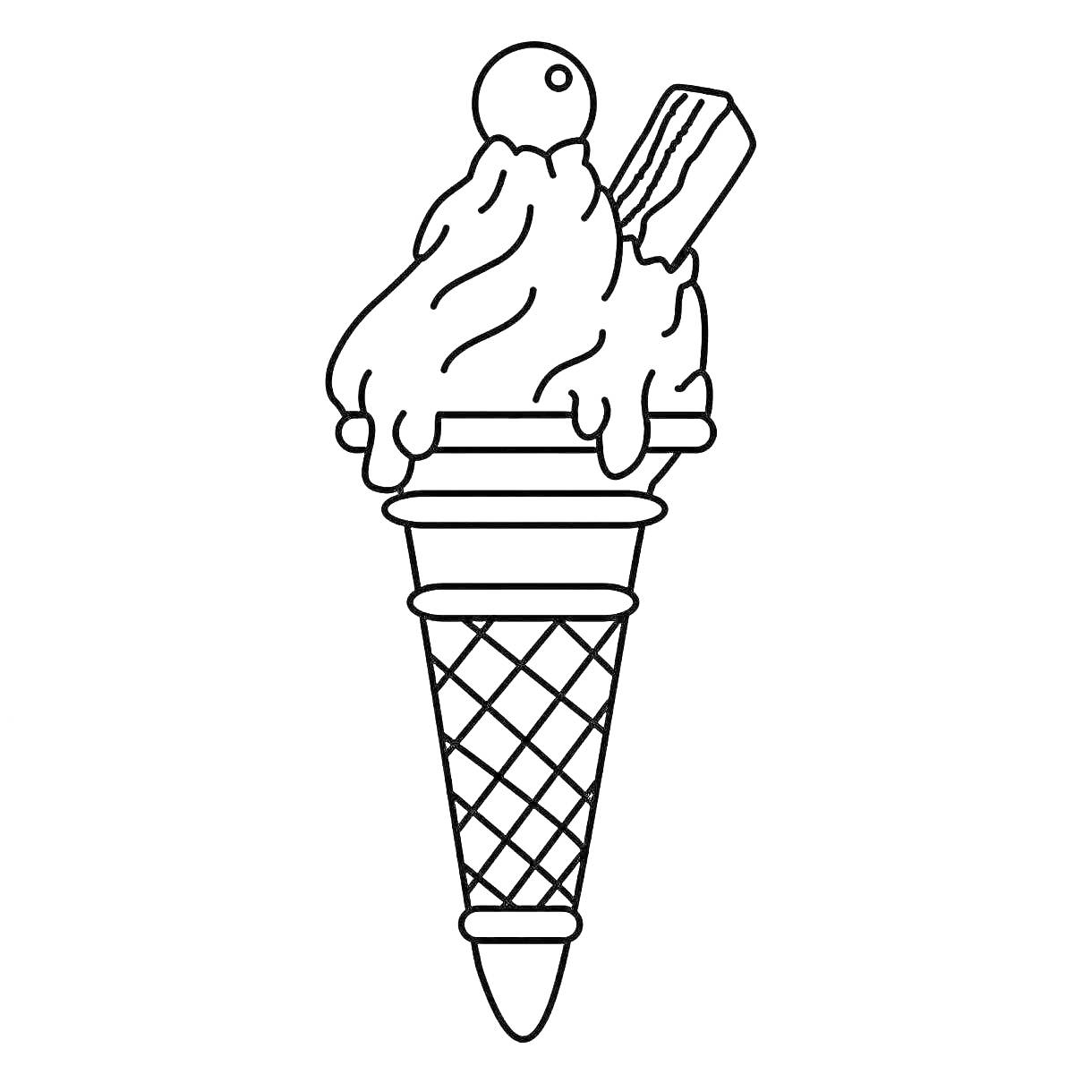 мороженое в рожке с вафельной палочкой и вишенкой