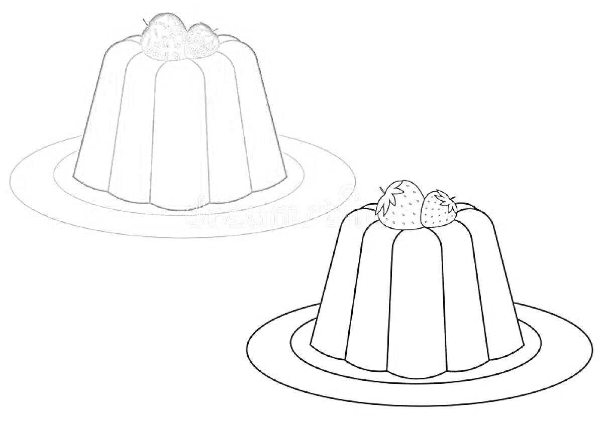 Раскраска Желе с клубникой на тарелках