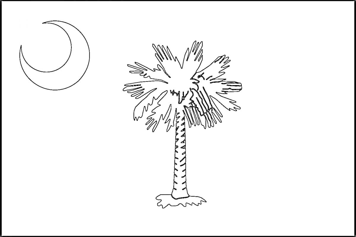 Раскраска Пальма и полумесяц на белом фоне