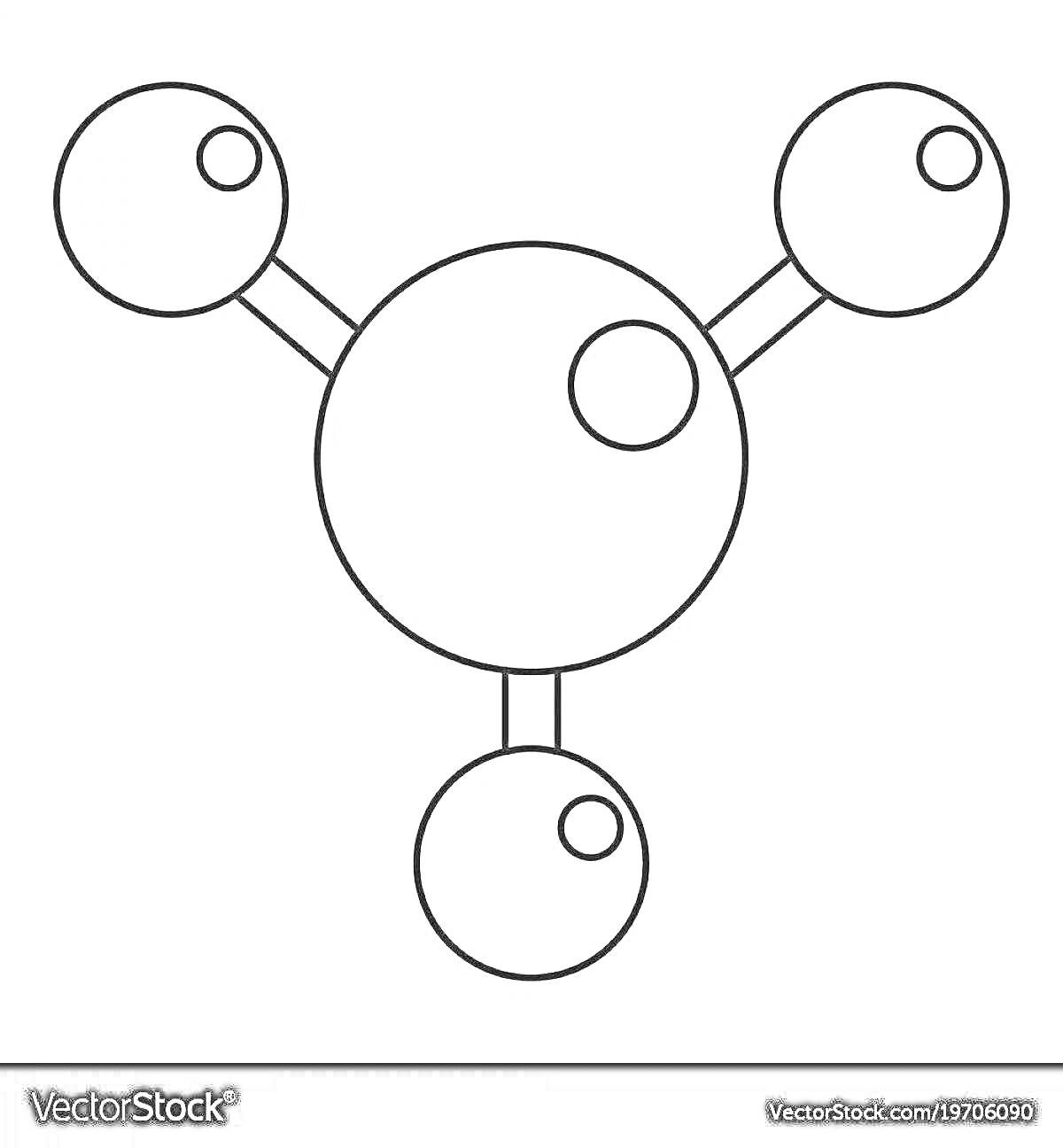 Раскраска Молекула воды - один атом кислорода и два атома водорода, изображенные как окружности, соединенные линиями
