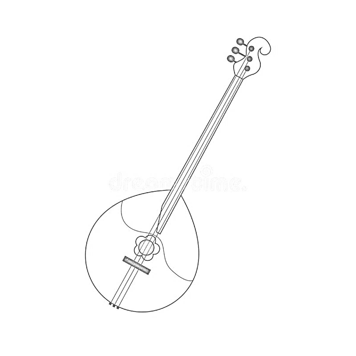 На раскраске изображено: Домра, Струнный инструмент, Музыкальные инструменты