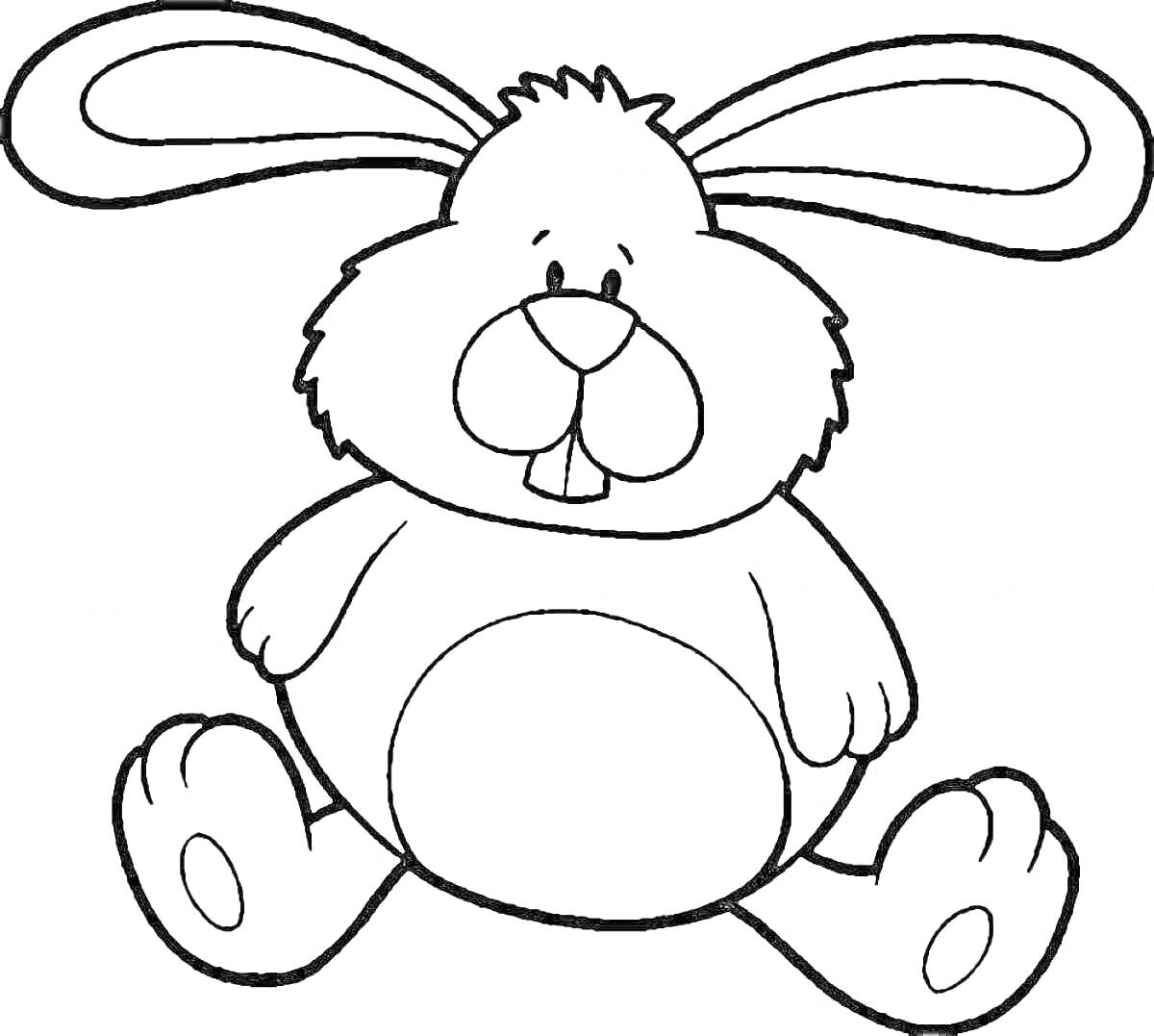 Раскраска Сидящий заяц с длинными ушами и большими лапами
