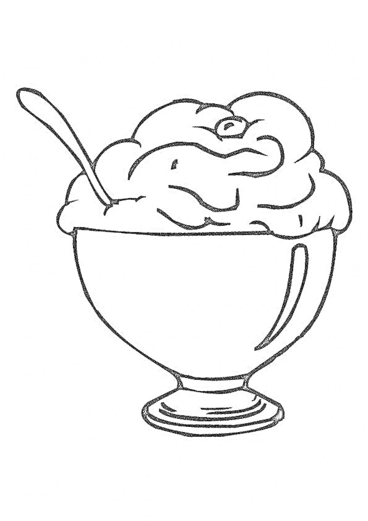 Раскраска Крем-десерт в чаше с ложкой