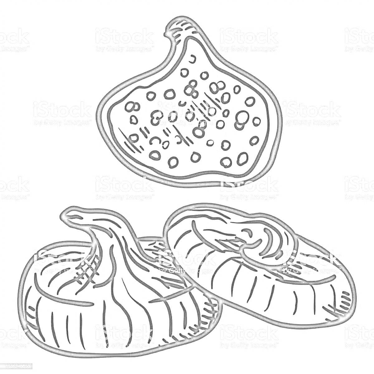 На раскраске изображено: Сухофрукты, Инжир, Для детей, Контурные рисунки