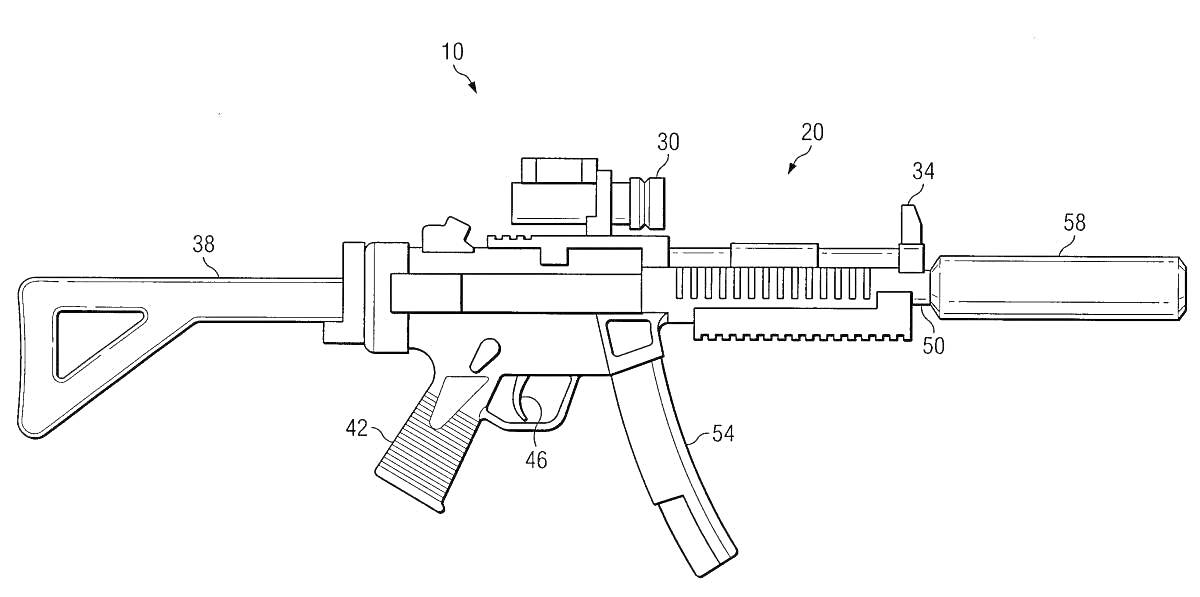 Раскраска Автомат M16 с прикладом, прицелом, магазином, стволом, глушителем и цевьем