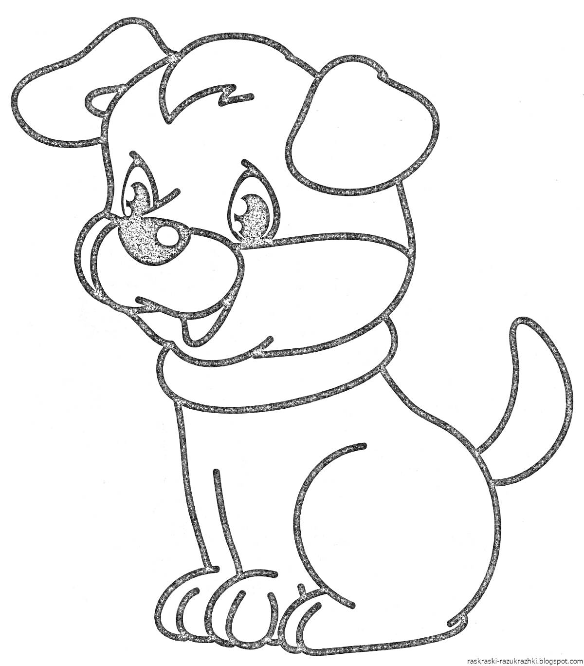 Раскраска Собачка с большими ушами, сидящая с поднятым хвостом