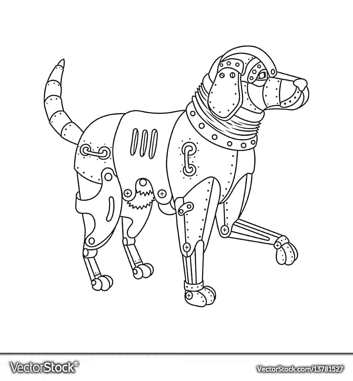 Раскраска робот-собака с хвостом и поднятой лапой