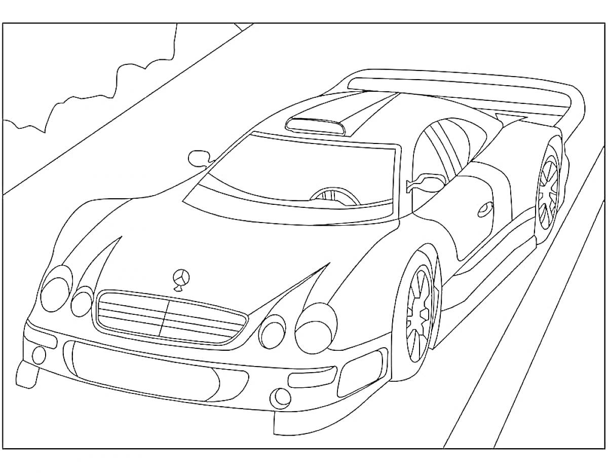 Раскраска Гоночный автомобиль на дороге