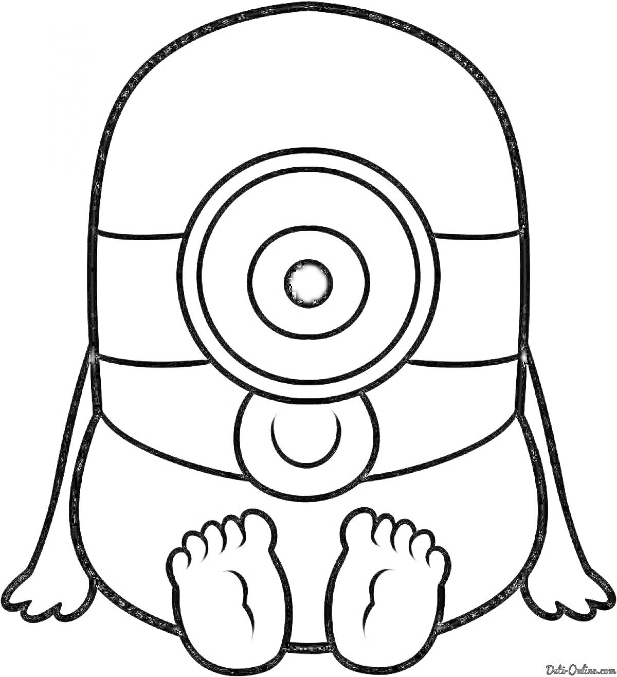 Раскраска Миньон сидящий с круглыми очками, без обуви