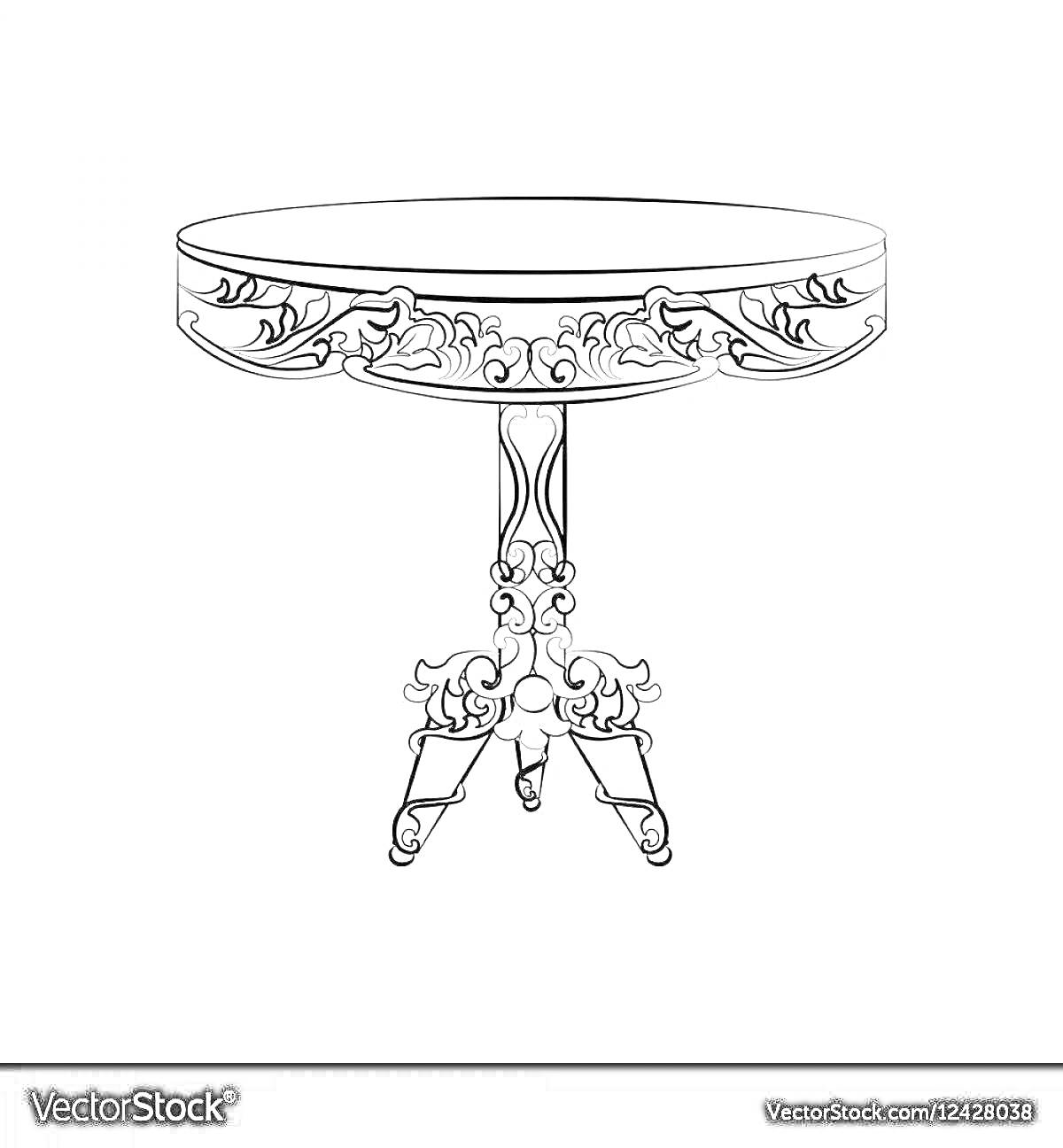 Раскраска Раскраска с круглым столом с декоративными элементами на ножке и крае