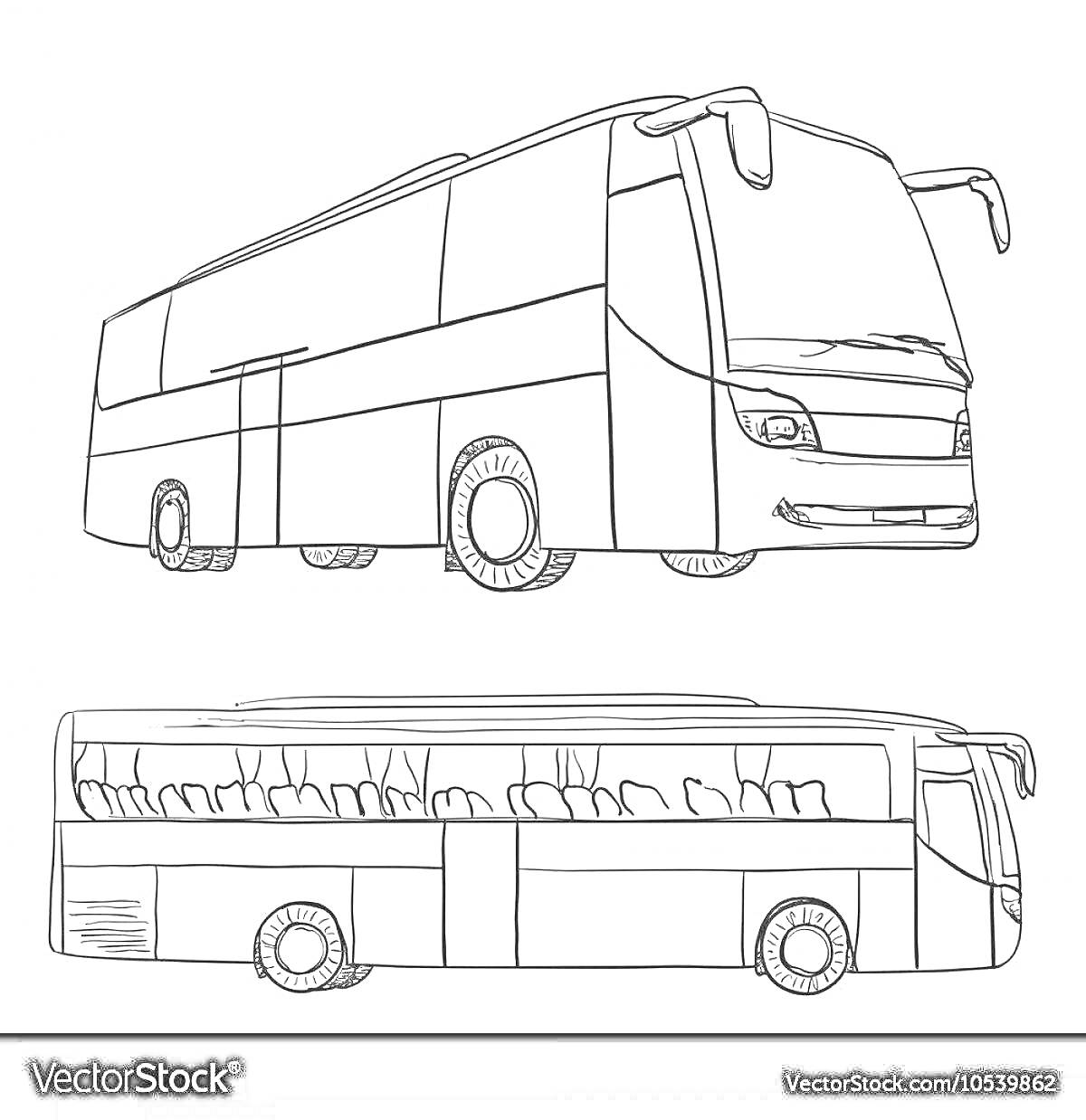 На раскраске изображено: Автобус, Мерседес, Транспорт, Для детей
