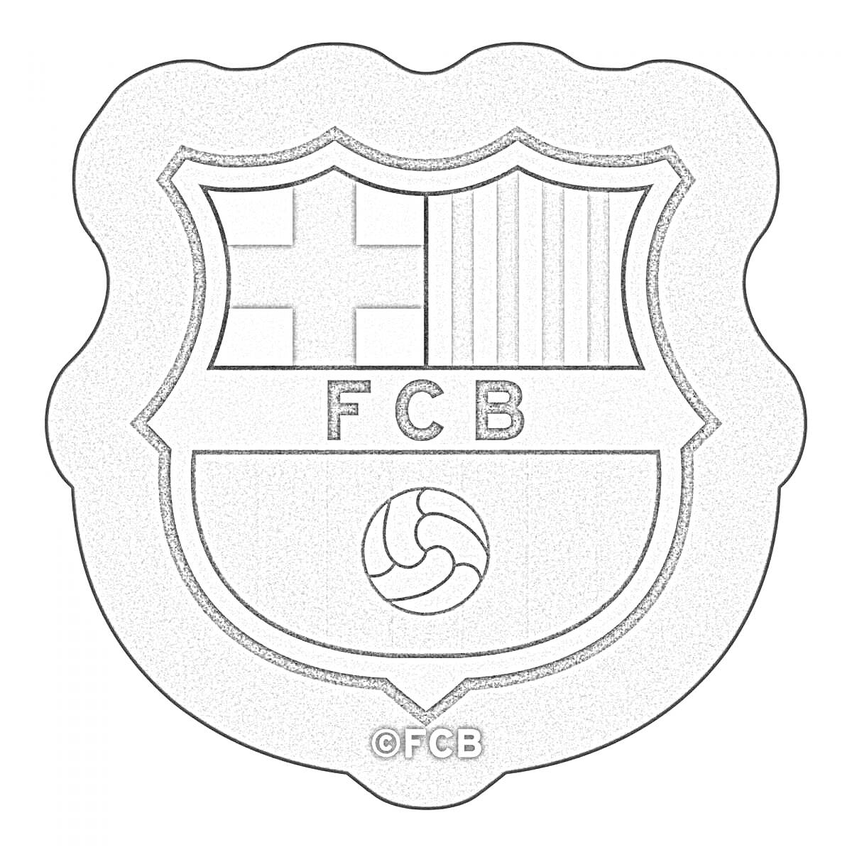 На раскраске изображено: Футбольный клуб, Барселона, FCB, Крест, Полосы, Спорт, Футбол