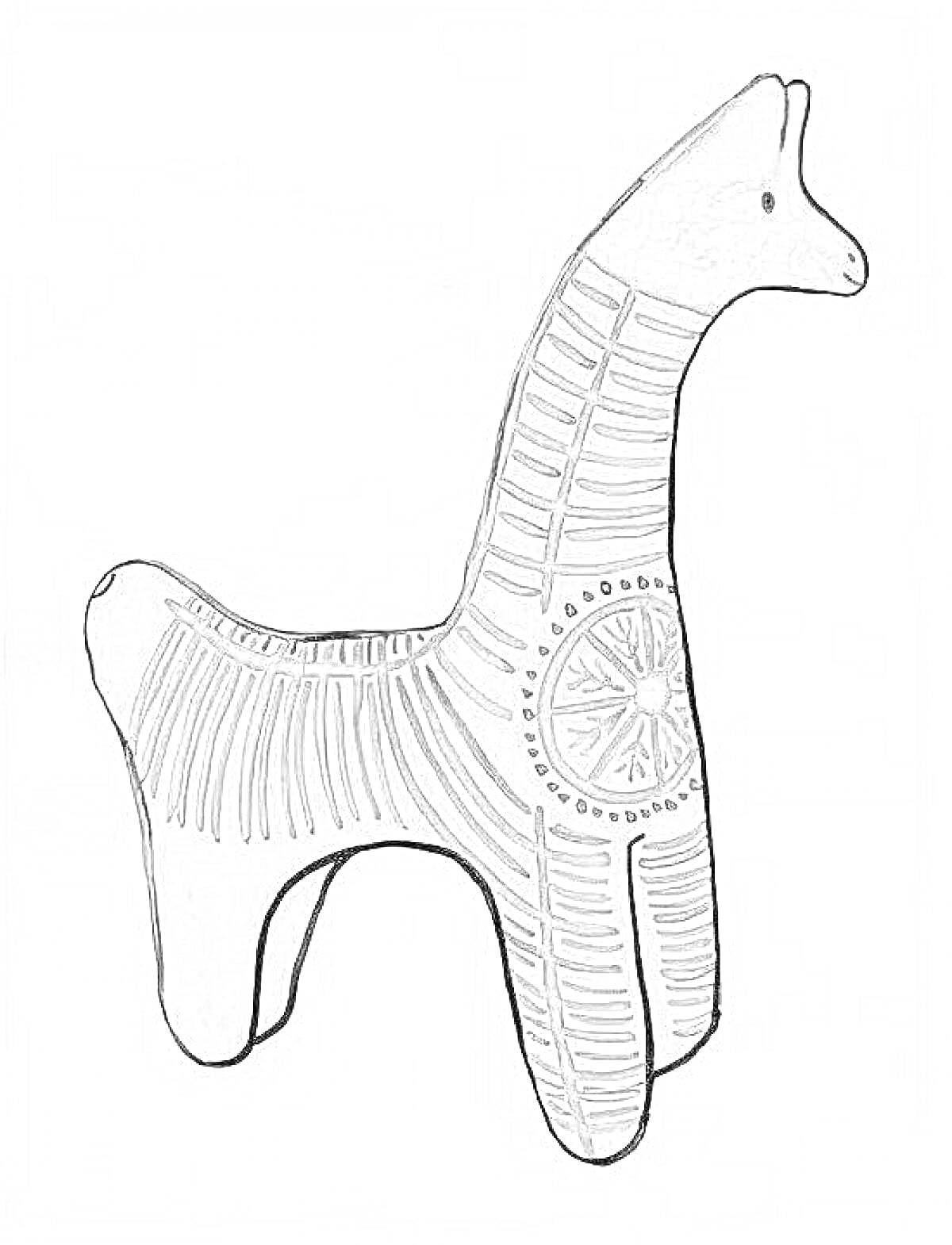Филимоновская лошадка с узором спирали и полосок