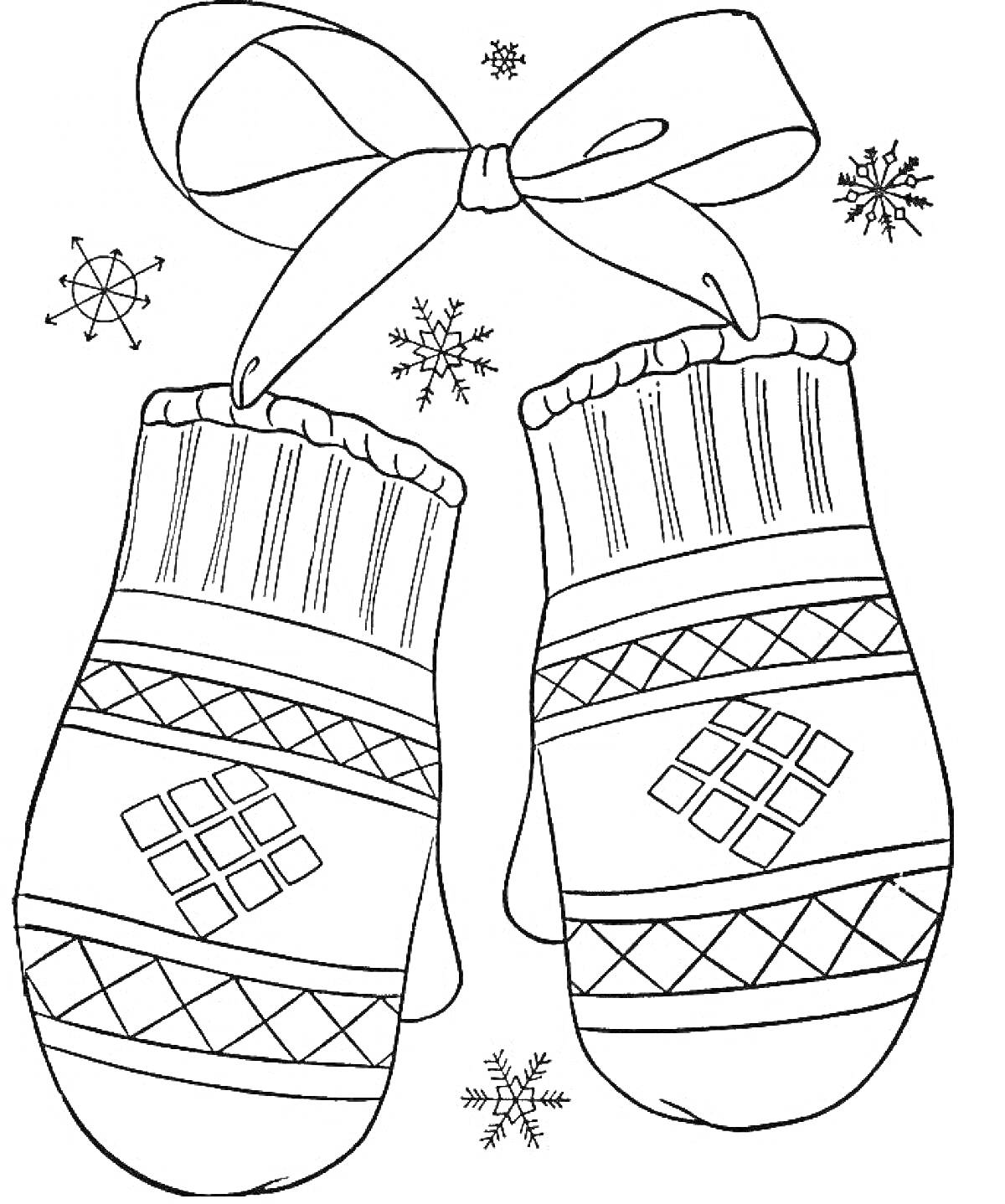 Раскраска Рукавички с узором и снежинками