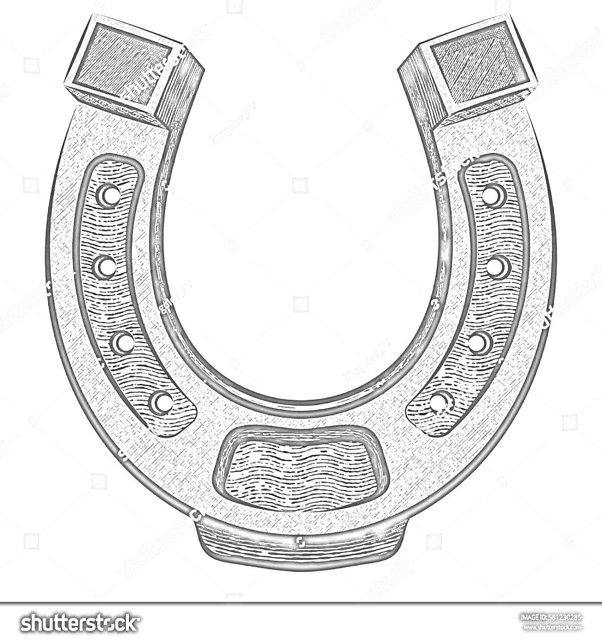 На раскраске изображено: Подкова, Удача, Гвозди