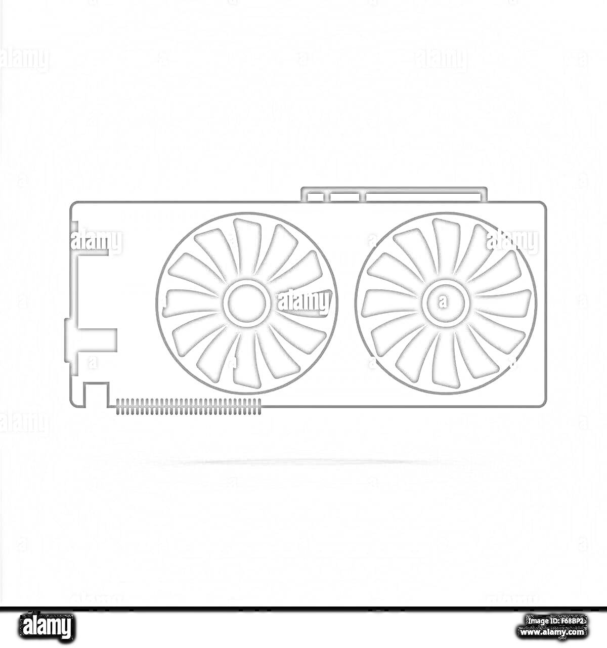 Видеокарта с двумя вентиляторами, задняя панель, разъемы, печатная плата