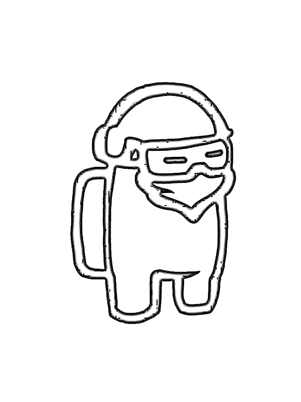 Раскраска Персонаж Амонг Ас с рюкзаком и шлемом