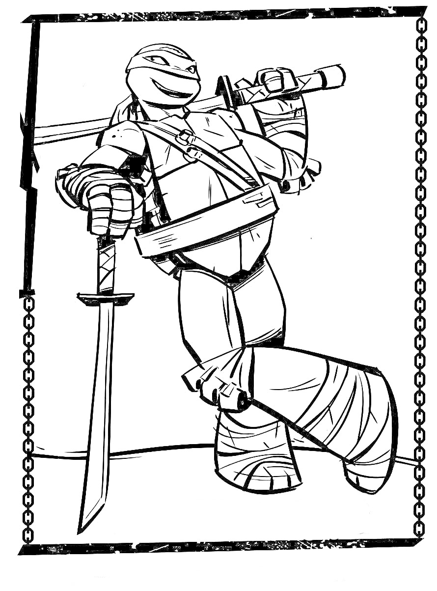 Леонардо с катаной и мечом, черепашка-ниндзя