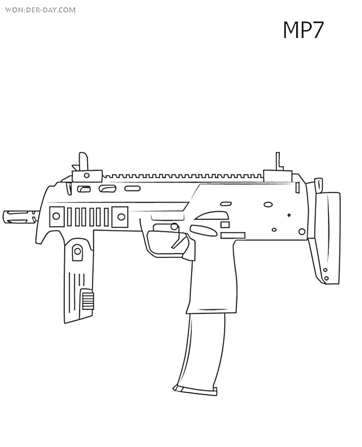 На раскраске изображено: Оружие, Пистолет-пулемет