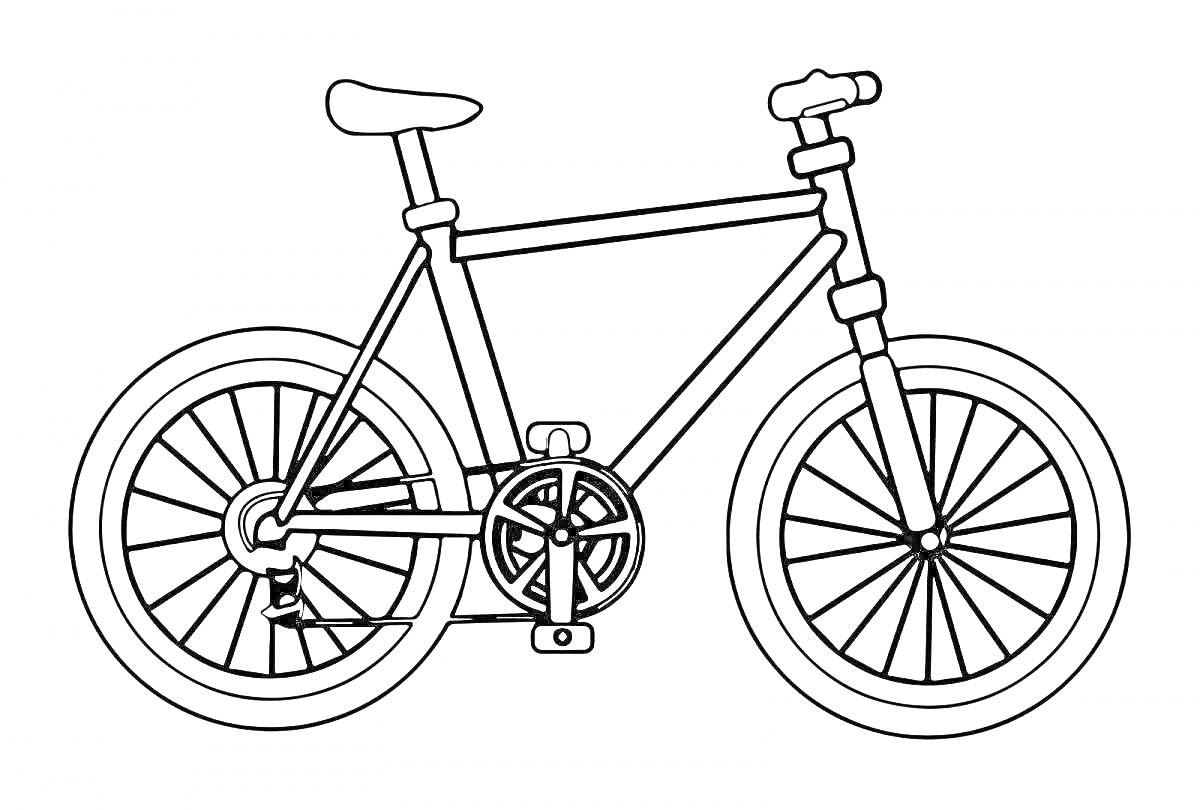 На раскраске изображено: BMX, Велосипед, Педали, Руль, Колёса, Рама, Транспорт, Спорт