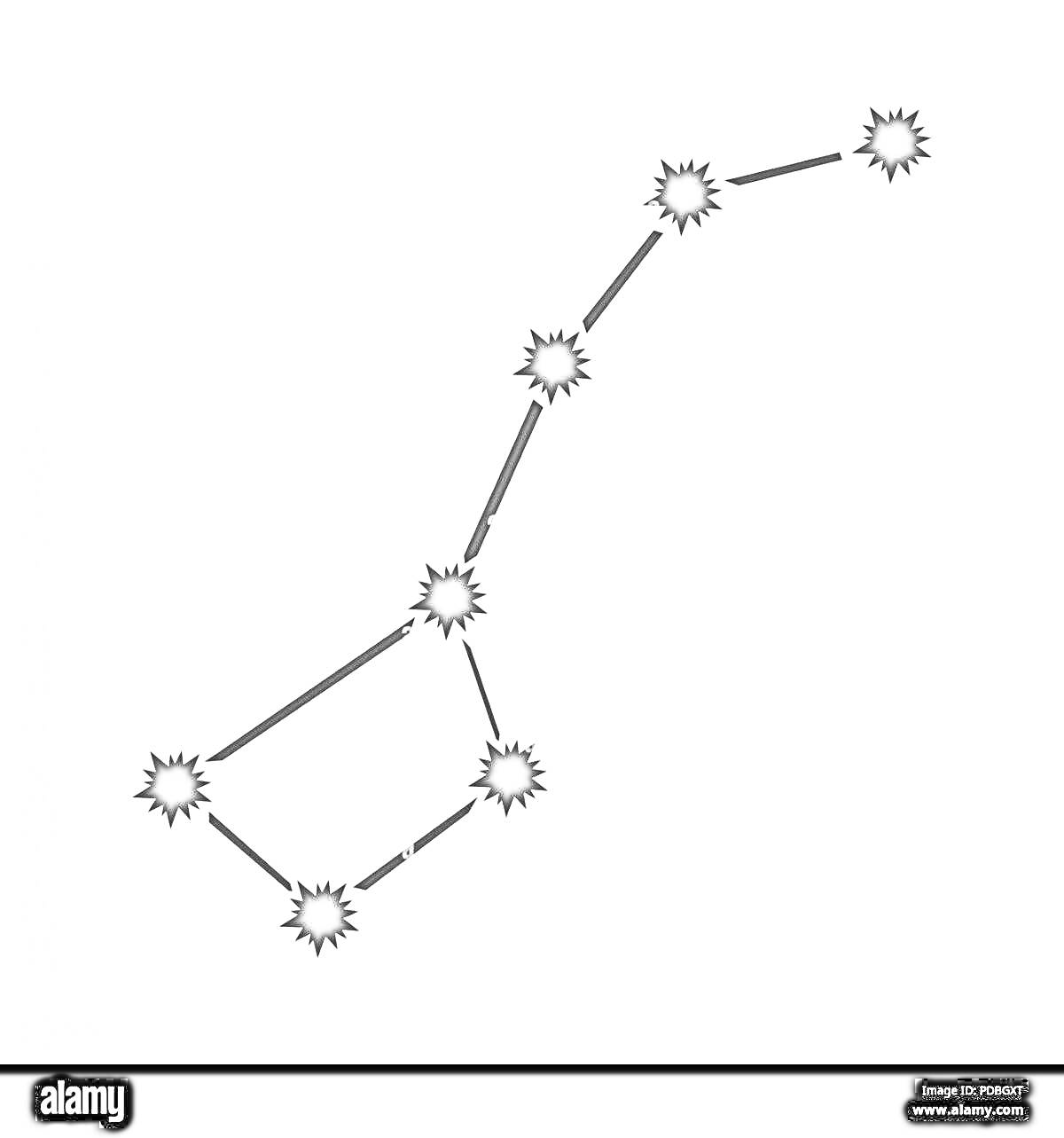 Раскраска Созвездие Большая Медведица с отметками звезд и линиями соединений