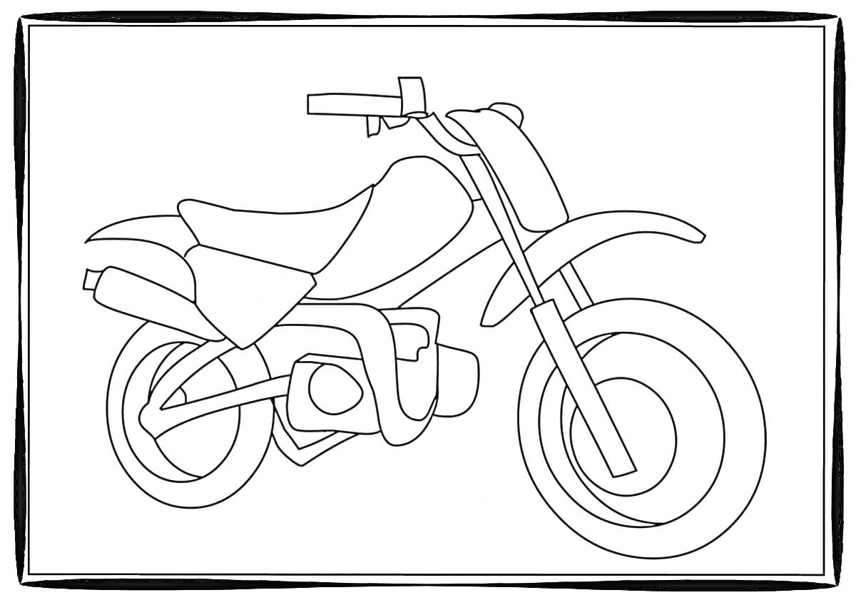 На раскраске изображено: Мотоцикл, Для мальчиков, Транспорт, Мотор, Руль, Шины, Для детей, Сидение
