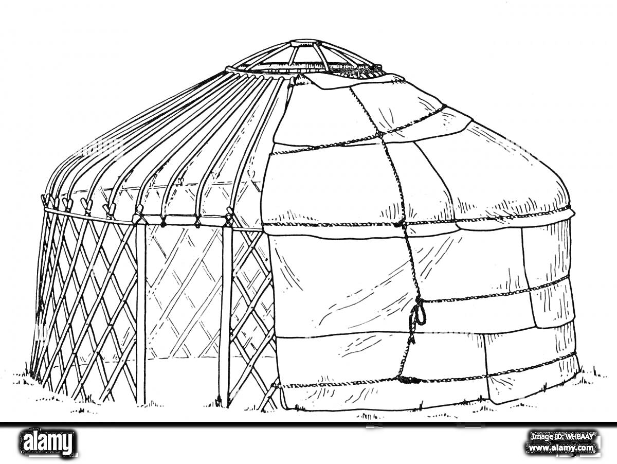 Раскраска Юрта с каркасом и покрытием