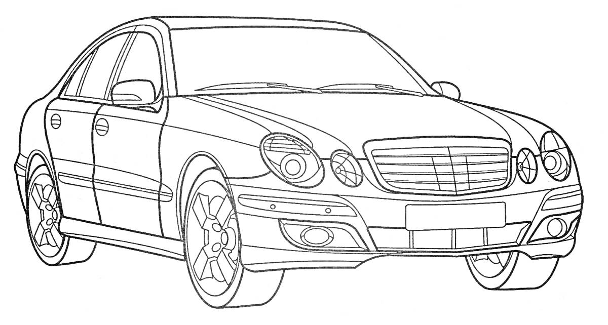 Раскраска Раскраска автомобиля Mercedes с деталями кузова и фарами