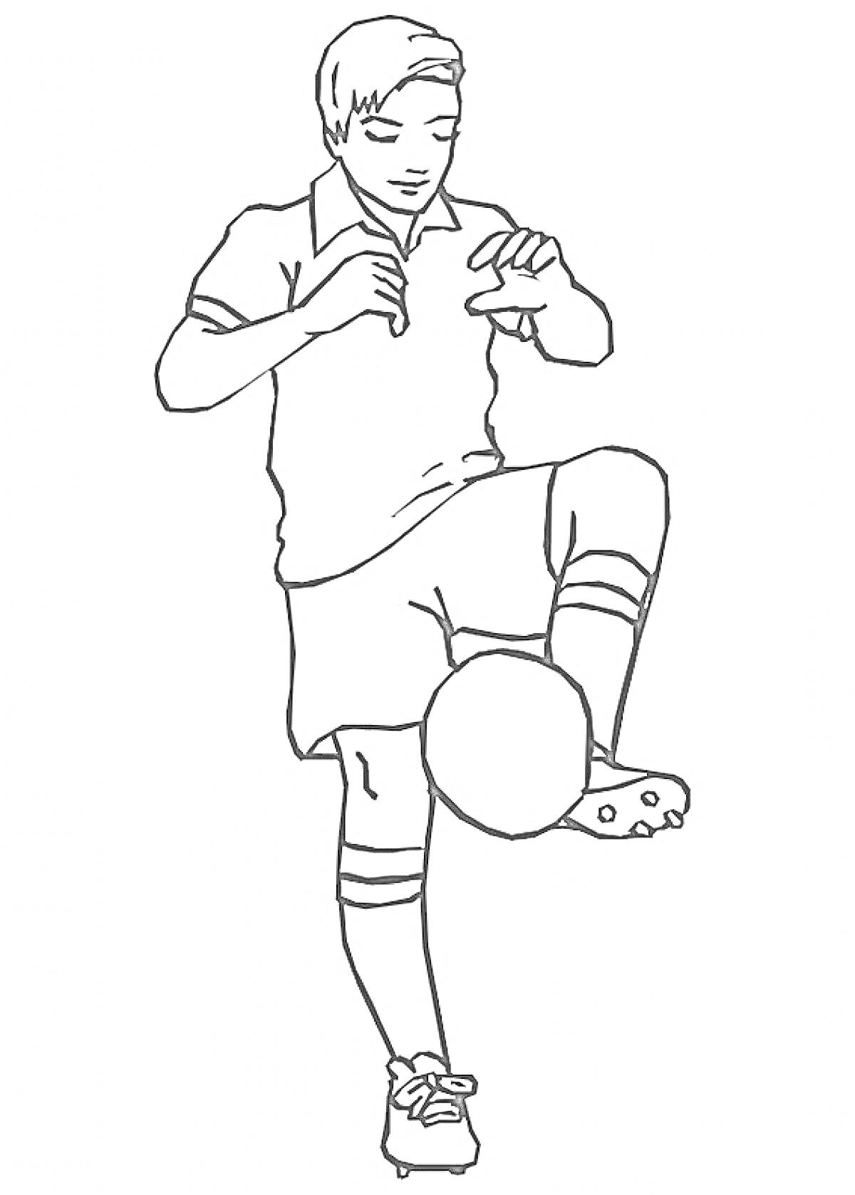 Раскраска Футболист, выполняющий чеканку мяча