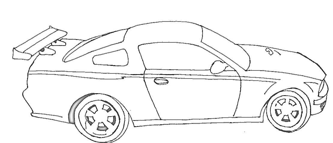Раскраска Гоночная машина с антикрылом, вид с боку