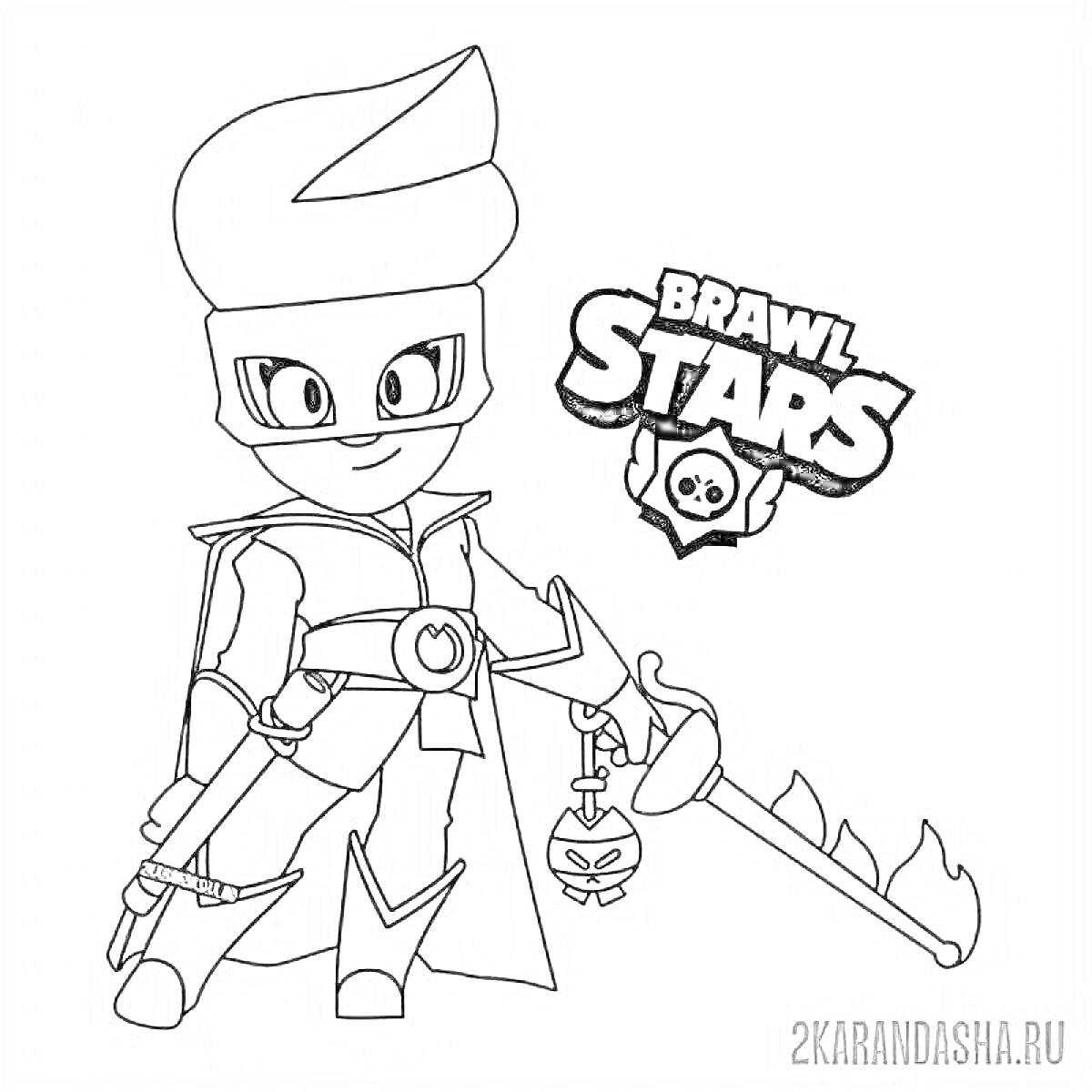 Раскраска Персонаж Амбер из Brawl Stars с огненным оружием
